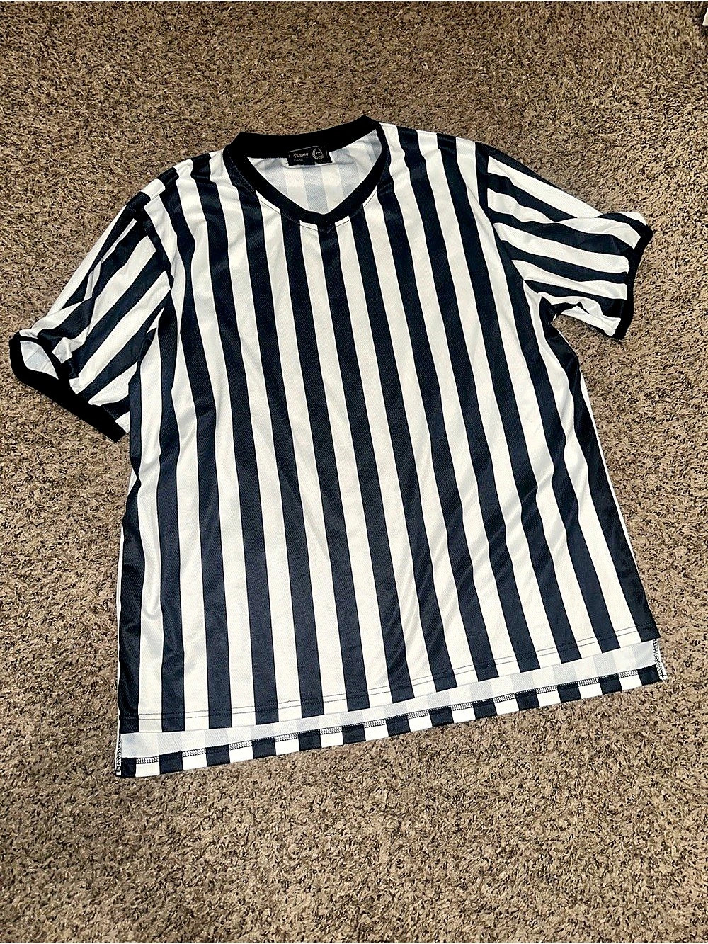 Victory Sportswear Striped Men’s Short Sleeve Referee Halloween Costume Top XXL